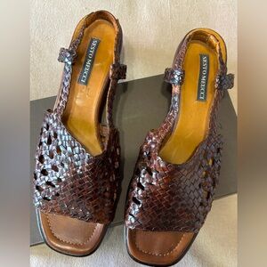 Sesto Meucci Brown Woven Leather Sandals